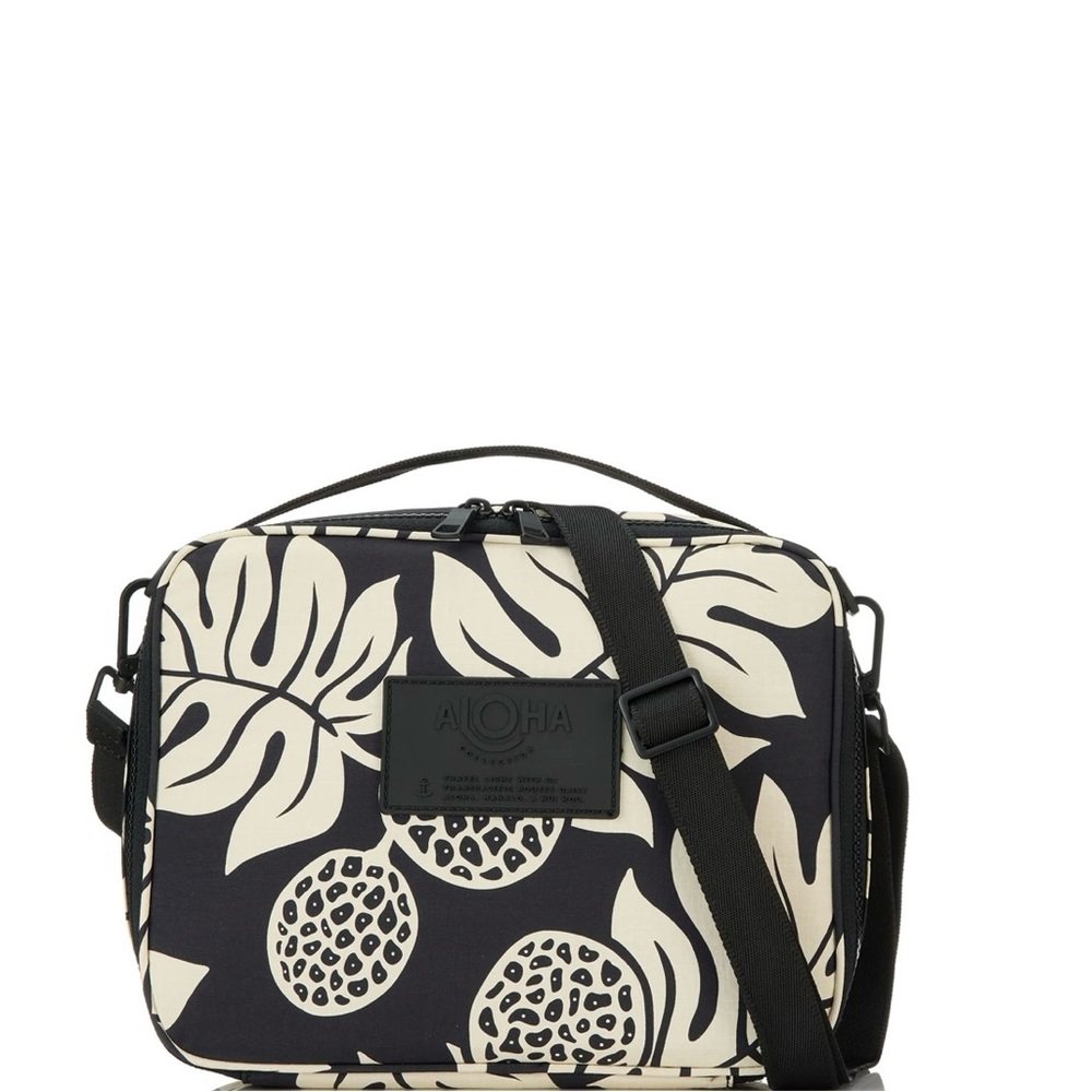 ALOHA Collection Black and Cream Tropical Print Lunch Bag